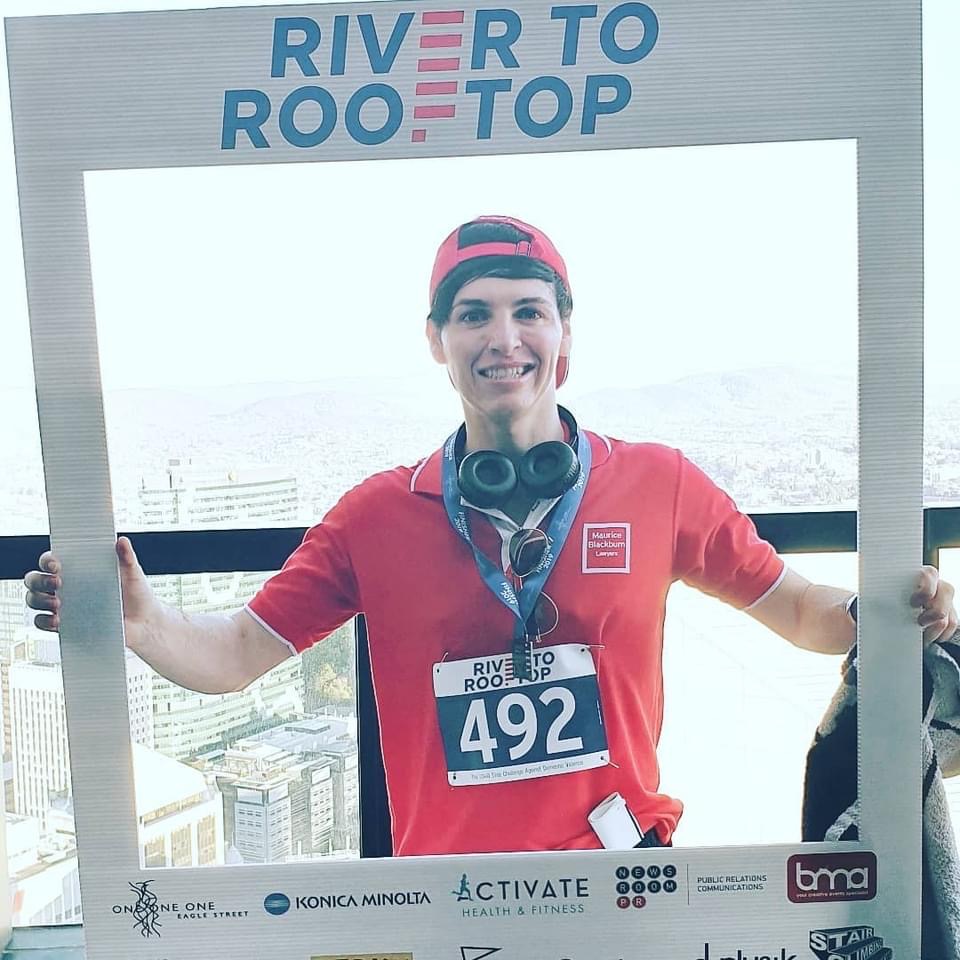 Finishing the River to Rooftop stair climb